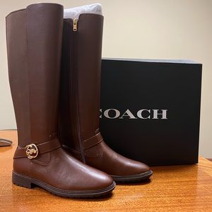 NIB Coach Farrah Leather Boot in Walnut